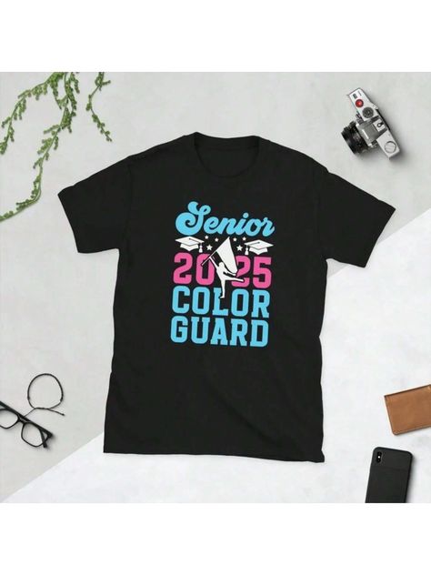 Color Guard Senior 2025 Graduation Color Guard Unisex T-Shirts Black Casual,Cute  Short Sleeve Knitted Fabric Geometric,Letter  Slight Stretch Spring/Summer/Fall Women Clothing, size features are:Bust: ,Length: ,Sleeve Length: 2025 Graduation, Color Guard, Shirts Black, Cute Shorts, Autumn Summer, Black Casual, Summer Fall, Womens Tees, Women Clothing