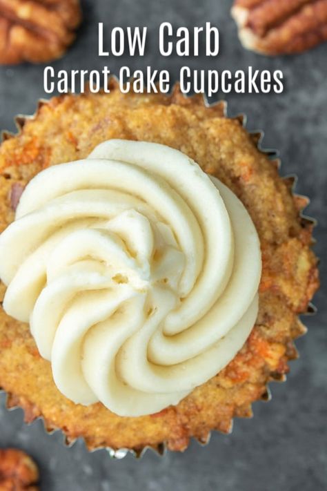 These Low Carb Carrot Cake Cupcakes are easy to make, sugar-free, and low carb. This delicious cupcake is made with almond flour, carrots, pecans, and spices, and is topped with an amazing keto cream cheese frosting. It is the best, healthy recipe for carrot cake that I've had! #carrotcake #easter #dessert #cake #lowcarb #keto #lowcarbrecipes #homemadeinterest Keto Cream Cheese Frosting, Recipe For Carrot Cake, Low Carb Carrot Cake, Low Carb Cupcakes, Keto Cream Cheese, Keto Cupcakes, Keto Cream, Carrot Cake Cupcakes, Low Carb Dessert