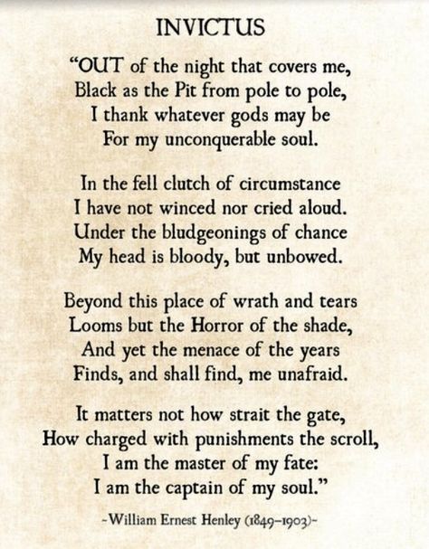 Invictus By William Ernest Henley, Poem Invictus, Invictus Poem, Fate Tattoo, Captain Of My Soul, Candy Business, Fate Quotes, William Ernest Henley, Quotation Mark