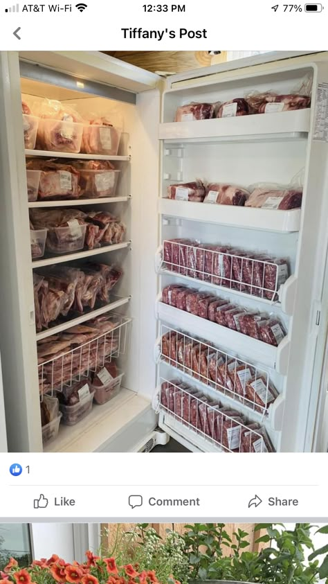 Meat Freezer Organization, Community Food Pantry Ideas, Cold Storage Room Ideas, Meat Processing Room Ideas, Emergency Pantry, Food Storage Rooms, Stock Pile, Freezer Meal Planning, Storage Rooms