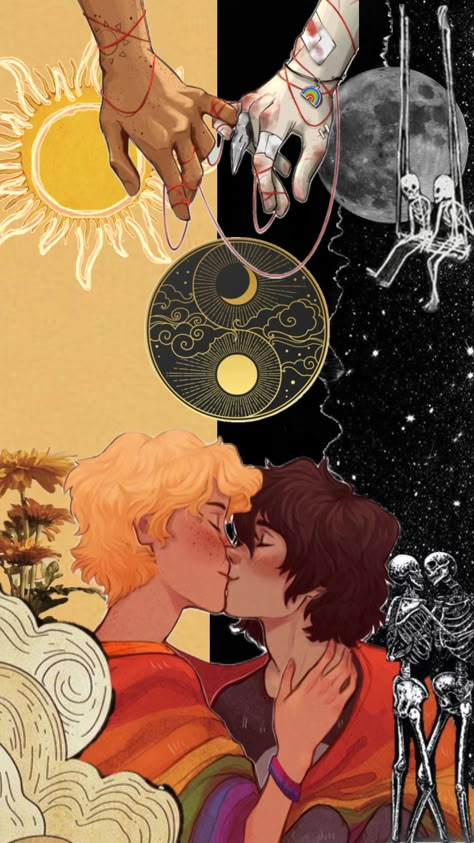 Solangelo Tattoo, Caring Symbol, Will Percy Jackson, Will Solace Fanart Tattoo, Will Solace Wallpaper, Will Solace Wallpaper Aesthetic, Solangelo Fan Art, Solangelo Wallpaper Aesthetic, Will Solace And Nico Di Angelo