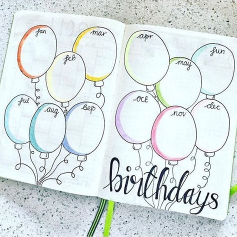 Bullet Journal Birthday Page, Bullet Journal Birthday Tracker, Bullet Journal Work, Bullet Journal Page, Tracker Ideas, Birthday Tracker, Bullet Journal Ideas Templates, Creating A Bullet Journal, Bullet Journal Mood Tracker Ideas