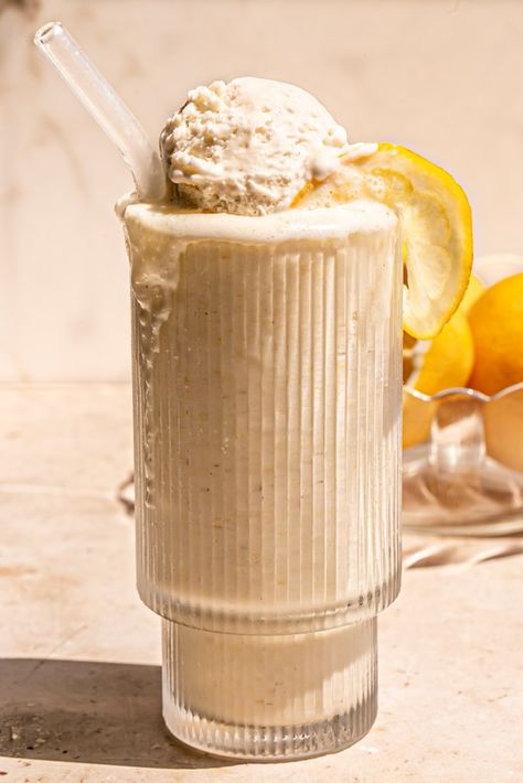 Inspired by the Chick-fil-A Frosted Lemonade, this easy 2-ingredient, dairy-free Lemonade Milkshake comes together in just minutes and is the perfect refreshing frozen treat to keep you cool on hot summer days! ☀️ Lemon Basil Vinaigrette Dressing, Easy Lemonade, Vegan Lemon Bars, Vegan Lemon Curd, Frosted Lemonade, Lemon Poppyseed Muffins, Plant Based Breakfast, Healthy Family Meals, Lemon Poppyseed