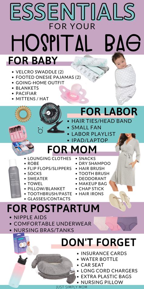 Here is a list of what to pack in your hospital bag with a free printable checklist. Don't for get the essentials when you pack your hospital overnight bag both for mom, dad, and baby. What To Pack In A Hospital Bag For Labor, Printables For Moms, Labor And Delivery Hospital Bag List, What To Pack In Hospital Bag, Overnight Hospital Bag, Overnight Bag Essentials, Hospital Bag For Baby, Baby Hospital Bag Checklist, Delivery Hospital Bag