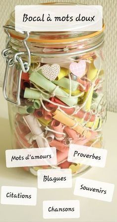 Voici l'idée de cadeau pour votre chéri.e qui fait toujours plaisir : le bocal à mots doux. Des mots d'amour, des citations,...et bien d'autres encore! Creative Birthday Gifts, Clever Gift, Noel Diy, Paper Anniversary, Valentine's Day Diy, Diy Birthday, Site Internet, Valentines Diy, Positive Attitude