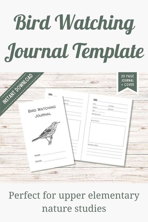 Printable bird watching journal template perfect for upper elementary students who are doing a nature study or love bird-watching! Even works great for adults who are looking for a bird watching log book. Instant download! Booklover Gifts, Bird Watching Journal, Bird Journal, Life Tracker, Homeschool Nature Study, Birding Journal, Art Journal Resources, School Social Work, Forest School