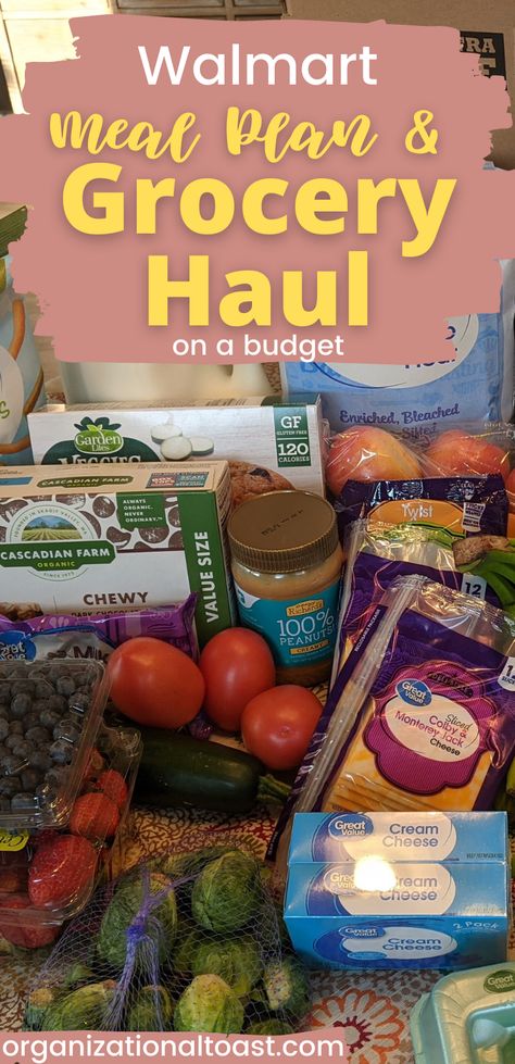 Healthy Affordable Grocery List, $50 Grocery List For A Week, Walmart Grocery Haul, Walmart Grocery List, Walmart Meal Plan, Walmart Meals, Grocery List And Meal Plan, Walmart Recipes, Weekly Grocery List