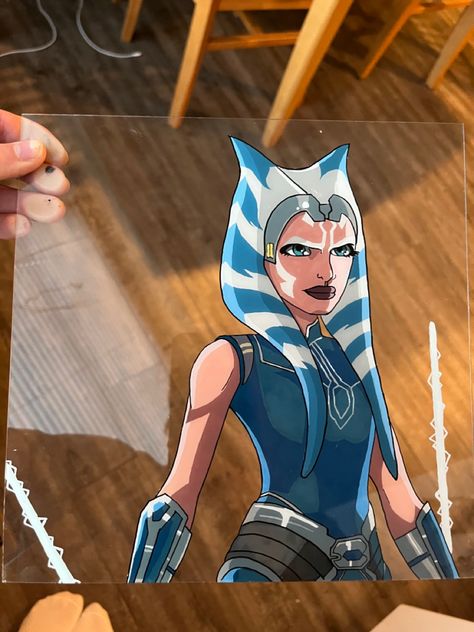 Ahsoka Tank Clone Wars Star Wars glass painting, art credit @larajdraws Ahsoka Tano Painting, Ahsoka Painting, Clone Wars Painting, Ahsoka Tano Drawing, Ahsoka Drawing, Ahsoka Icon, Ahsoka Tano Art, Ahsoka Art, Ahsoka Tano Clone Wars