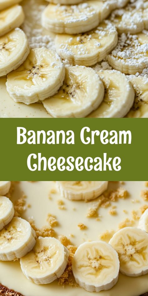 🌟 Indulge in the creamy goodness of Banana Cream Cheesecake! This no-bake dessert features layers of velvety cheesecake, fresh bananas, and a buttery graham cracker crust, making it the perfect treat for any occasion. Ideal for summer gatherings or a cozy night in, it’s sure to impress. With just 20 minutes of prep time and a few simple ingredients, you can create a dessert that’s not just delicious but visually stunning too! 🍌✨ Dive into the recipe and elevate your dessert game! #BananaCreamCheesecake #DessertLovers #NoBakeDelight Banana And Cream Cheese Recipes, No Bake Banana Desserts, Banana Cheesecake Delight, No Bake Banana Cheesecake, Banana Cheesecake Recipe, Banana Cream Pie Pudding, Banana Cream Cheesecake, Pumpkin Spice Cheesecake, Banana Pudding Cheesecake