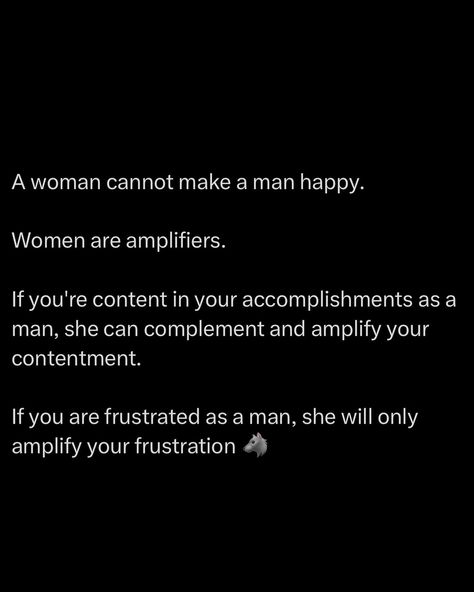 Happiness is the byproduct of actualised purpose. It is neither a means nor an end but an outcome. When a man is not fully developed he will subconsciously seek out the traits he lacks in a female partner. Understand that this is damaged masculine seeking temporary comfort. It’s all a matter of time until you get LEFT ☝️ @alphareflections #datingcoach #datingadvice #alphamale #redpill #mgtow #nofap Unhealed Masculine, Masculinity Quotes Real Man, What You Seek Is Seeking You, Masculine Men Quotes, Honorable Man, Keep It Real Quotes, Guy Code, Habits Of Mind, Matter Of Time