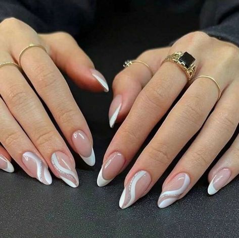 Brand New 24 Pieces Set With Tape And Mini Nail File White And Silver Nails, French Nail Designs, Almond Nails Designs, White Nail Designs, Coffin Nails Long, Silver Nails, Bridal Nails, Fancy Nails, Almond Nails