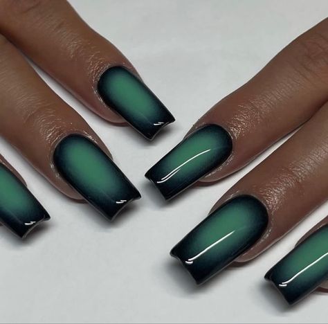 Black And Green Aura Nails, Green Aura Nails, Pretty Aura, Aura Nail, Nail Inspired, Airbrush Nails, Square Nail Designs, Heart Nail, Green Nail