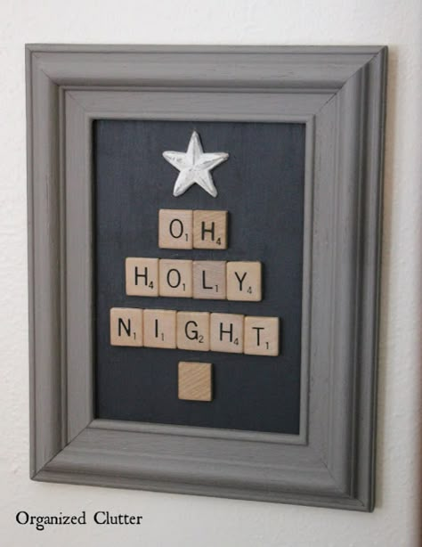 A Framed Scrabble Tile Christmas Tree by Organized Clutter, featured on Funky Junk Interiors Kwanzaa Decorations, Scrabble Tile Crafts, Scrabble Crafts, Scrabble Art, Oh Holy Night, Tile Crafts, Ankara Print, African Ankara, Navidad Diy