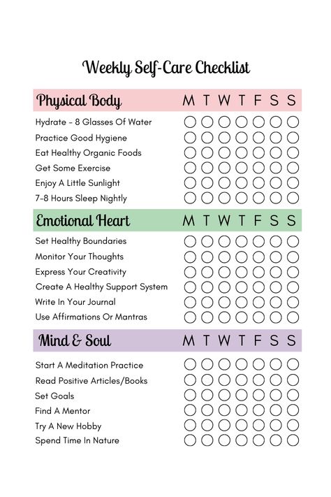 Mind Body Soul Checklist, Work Out Checklist, Self Routine Daily, Self Care Checklist For Students, Self Care Schedule Free Printable, Everyday Checklist Self Care, Selfcare Routine Checklist, Checklist For Self Care, Cute Self Care Checklist