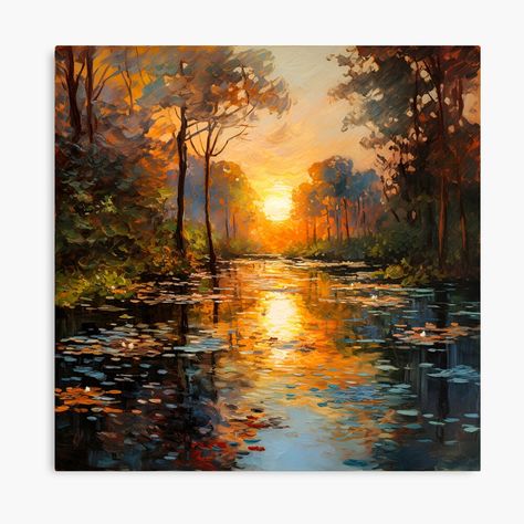 Get my art printed on awesome products. Support me at Redbubble #RBandME: https://www.redbubble.com/i/canvas-print/Sunrise-or-sunset-in-a-forest-drawn-by-an-impressionist-by-SettantaSette/153662399.5Y5V7?asc=u Redbubble Products, Forest Drawing, Sunrise Painting, Beautiful Paintings, New Art, Color Palette, Forest, Art Painting, Canvas Prints