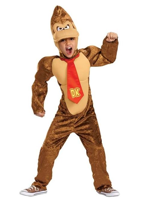 Diy Donkey Kong Costume, Donkey Kong Costume, Yoshi Costume, Donkey Costume, Hobbit Costume, Mario Hat, Classic Nintendo, Brown Jumpsuit, Authentic Costumes