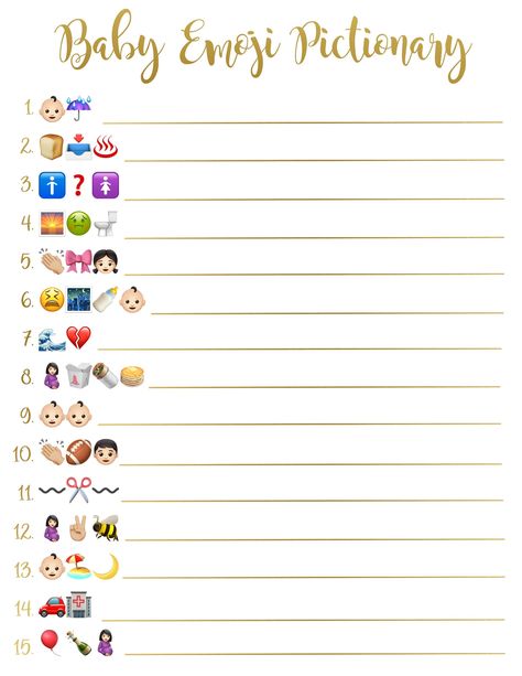 Baby Shower Emoji Pictionary l Baby Shower Game l Gold Lettering l Trendy l Answer Key l Gender Neutral l Digital Download l Printable by TurquoiseTideStudio on Etsy Baby Shower Emoji Pictionary, Emoji Answers, Finding Nemo Baby, Babby Shower, Girl Shower Themes, Emoji Pictionary, Emoji Games, Baby Shower Theme Decorations, Free Baby Shower