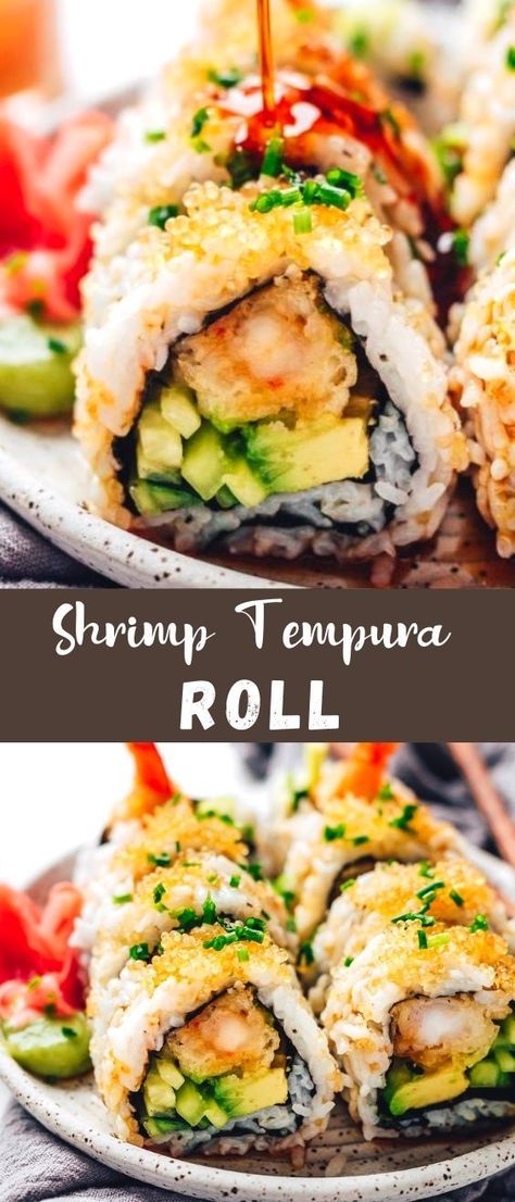 Diy Shrimp Sushi Rolls, Sushi Recipes Shrimp Tempura, How To Make Tempura Sushi, Tempura Sushi Recipes, Homemade Shrimp Tempura Sushi, How To Make Shrimp Tempura Sushi, Shrimp Tempura Sushi Roll Recipe, Shrimp Tempura Recipe Sushi, Cooked Sushi Rolls Recipe