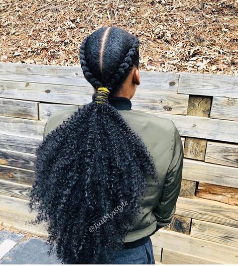 You Never Knew You Could Do This With Two Cornrows! It could all be so simple!! Weave Hairstyles Braided, Braided Hairstyle, Curly Ponytail, Black Curly, Two Braids, Black Curly Hair, Braids With Weave, Natural Hair Inspiration, Cornrow