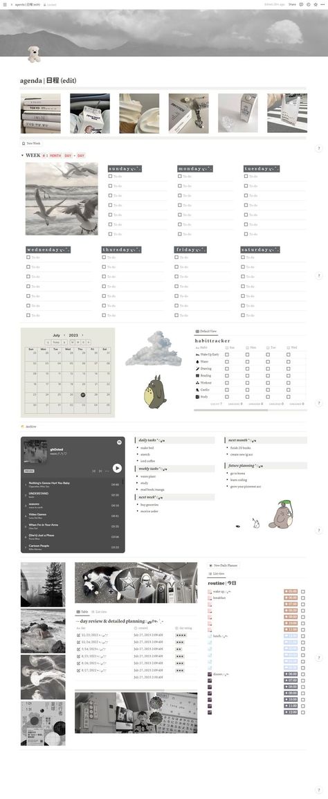 notion agenda template. soft grey theme. contains a weekly planner, day planner, routine schedule and day review with ratings. Notion Agenda Template, Notion Agenda, Study Planner Free, Daily Planner Pdf, Day Planner Template, Simple Daily Planner, Free Planner Templates, Daily Schedule Template, Small Business Planner