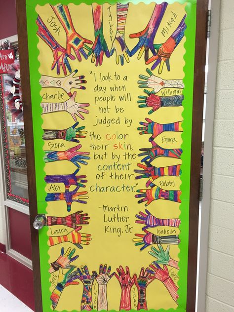 Mlk Classroom Door, Mlk Classroom Activities, Mlk Door Decorations Classroom, Mlk Bulletin Board Ideas, Kindness Classroom Door, Mlk Projects, February Classroom Door, Mlk Preschool, History Door Decorations