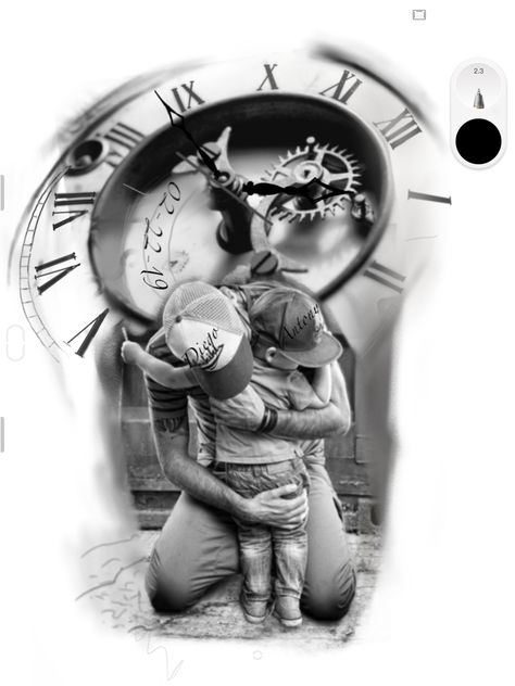 Father Son Tattoo, Half Sleeve Tattoos Sketches, Family First Tattoo, Watch Tattoo Design, Father Daughter Tattoos, Father Tattoos, Family Tattoo Designs, Clock Tattoo Design