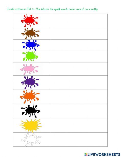 Color Words Color Spelling Worksheet, Color Vocabulary, Spelling Bee Words, Spelling Quiz, Commonly Misspelled Words, Color Words, O Words, Misspelled Words, Spelling Worksheets