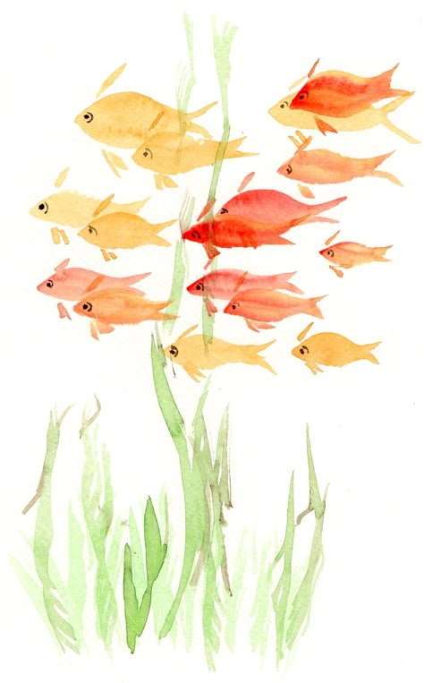 Watercolor Fish Painting Simple, Watercolour Plants Simple, Easy Watercolor Animals Simple, Watercolour Fish Easy, East Watercolour Ideas, Fish Watercolor Painting Easy, Watercolor Fish Simple, Simple Fish Painting, Watercolour Inspiration Simple