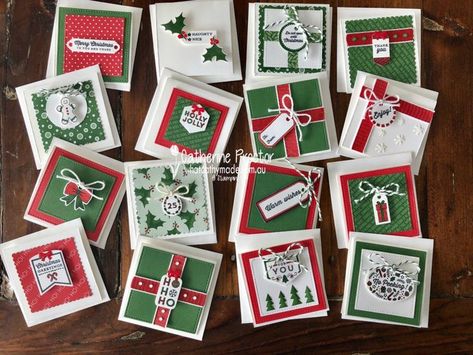 Mini Christmas Cards Diy, Small Christmas Cards, 3x3 Cards, Christmas Note Cards, Pizza Boxes, Mini Cards, Christmas Paper Crafts, Fabulous Christmas, Stampin Up Christmas Cards