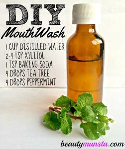 DIY Mint Tea Tree Mouthwash Recipe with Xylitol - beautymunsta - free natural beauty hacks and more! Mouthwash Recipe, Diy Mouthwash, Homemade Mouthwash, Mouth Wash, Natural Mouthwash, Pasta Dental, Bath Tea, Herbal Bath, Baking Soda Uses