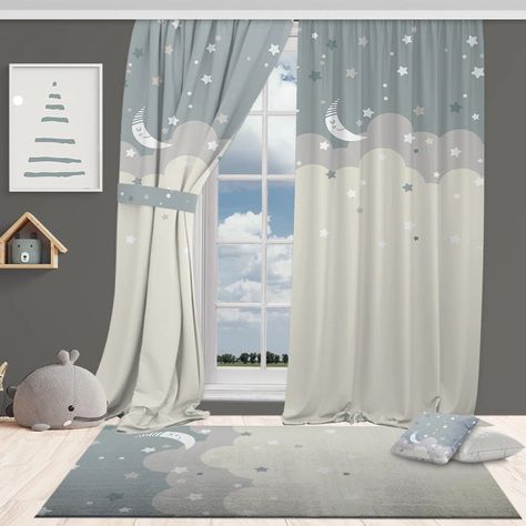 Lilijan Home & Curtain Sleeping Moons and Stars Curtain 100% Blackout Thermal Curtain & Reviews | Wayfair Curtain Kids Room, Curtains Childrens Room, Pink Blackout Curtains, Childrens Curtains, Kids Room Curtains, Moons And Stars, Boho Curtains, Kids Curtains, Thermal Curtains