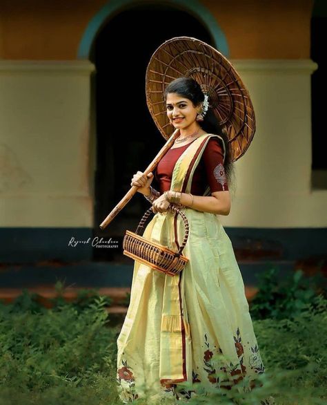 Onam Photography, Onam Photoshoot Ideas, Onam Pictures, Dhavani Set, Onam Photos, Kerala Girl, Onam Outfits, Indian Culture And Tradition, Onam Festival