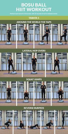 Bosu Exercises, Bosu Ball Exercises, Bosu Ball Workout, Bosu Workout, 1000 Calorie, Hiit Workout Routine, Ball Workouts, Workout Hiit, Cardio Yoga