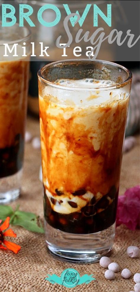 Brown Sugar Tea Recipe, Milk Tea Boba Recipe, Brown Sugar Milk Tea Recipe, Brown Sugar Milk Tea Boba, Brown Sugar Boba Milk Tea, Brown Sugar Bubble Tea, Karak Tea, Homemade Boba, Brown Sugar Milk Tea