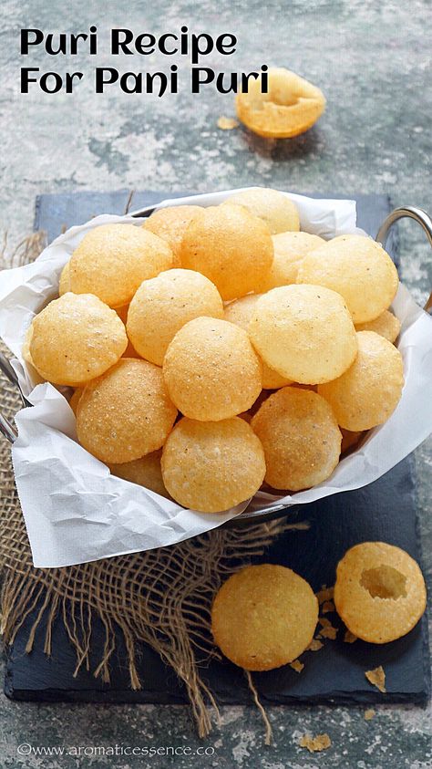 Puri recipe for paani puri. Suji ke gol gappe recipe. How to prepare puri for pani puri. How to make golgappa at home. Rava maida puri recipe. Pani Puri Recipe, Puri Recipe, Veg Snacks, Puri Recipes, Pani Puri, Chaat Recipe, Indian Street Food, Indian Snacks, Indian Snack Recipes