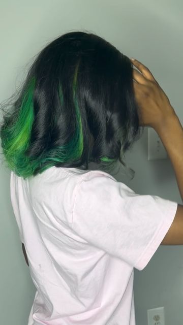 Green Hair Peekaboo, Short Hair With Dyed Underneath, Lime Green Peekaboo Hair, Green Peekaboo, Picaboo Hair Color, Color To Dye Hair, Green Bob, Peekaboo Hair Color Green, Hair Dye Green