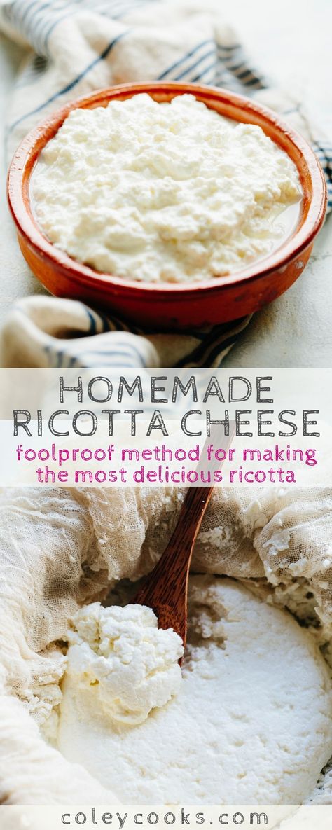 Homemade Ricotta Cheese (Video!) | Coley Cooks... Suzy Mediterranean, Make Ricotta Cheese, Ricotta Cheese Recipe, Homemade Ricotta Cheese, Cheese Recipes Homemade, Italian Baking, Ricotta Cheese Recipes, Sweet Deserts, Homemade Ricotta