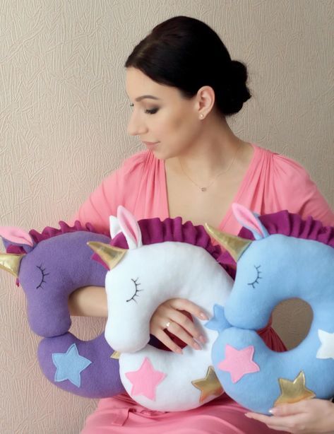 Patterns For Stuffed Animals, Sewing Cat, Kids Travel Pillows, Unicorn Cushion, Childrens Pillows, Travel Neck Pillow, Wonderful Friend, Unicorn Pillow, Handmade Stuffed Animals