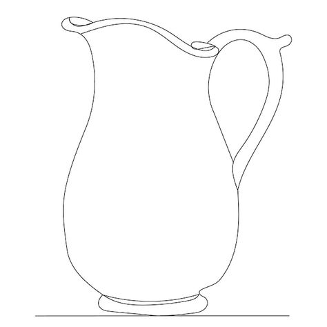 Jug Sketch Drawing, Water Jug Drawing, Cup Of Water Drawing, Jug Sketch, Pitcher Tattoo, Jug Tattoo, Jug Drawing, Cups Drawing, Outline Pictures