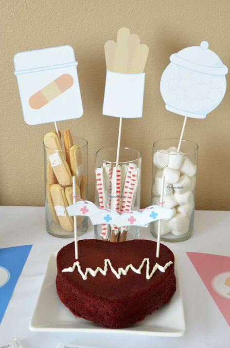 Baby shower party cake!  See more party planning ideas at CatchMyParty.com! Medical Themed Parties, Medical Party, Popcorn Theme, Doctor Party, Nursing School Graduation Party, Baby Shower Checklist, Nurse Party, Baby Shower Party Themes, Baby Shower Party Ideas