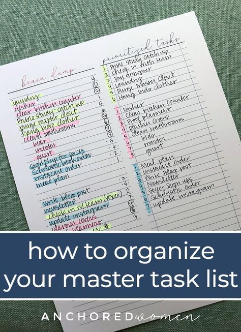 Master Task List, Organization Lists, Home Management Binder, Planner Tips, Home Improvements, Task List, Writing Blog Posts, Organization Planning, Brain Dump