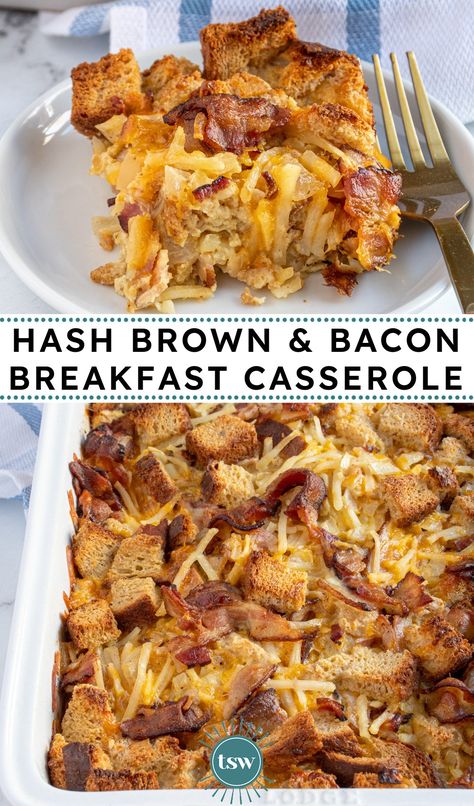 Breakfast Casserole w/ Hash Browns & Bacon - The Schmidty Wife Hashbrown Breakfast Casserole Bacon, Overnight Hashbrown Breakfast Casserole, Cheesy Breakfast Casserole, Cheesy Breakfast, Breakfast Casserole Bacon, Overnight Breakfast Casserole, Hashbrown Breakfast Casserole, Bacon And Egg Casserole, Flavored Bacon