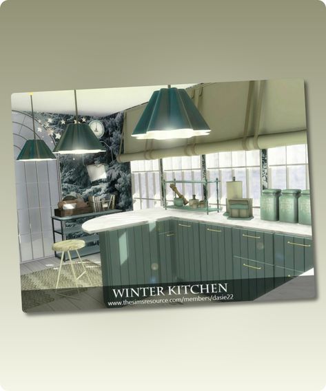 Sims 4 Furniture CC: Winter Kitchen By Dasie2 Sims 4 Furniture, Winter Kitchen, Furniture Cc, Sims 4 Kitchen, Hall House, Sims 4 Cc Download, Kitchen Size, Tools And Toys, Sims 4 Cc Furniture