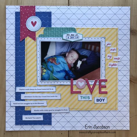 "I Heart Us" Close To My Heart, boy scrapbook layout, single page layout, #scrapbooking #photolayout #ctmhiheartus, #ctmh 8x8 Scrapbook Layouts, Heritage Scrapbooking Layouts, Boy Scrapbook Layouts, Scrapbook Design Layout, Heritage Scrapbooking, Scrapbook Pictures, Scrapbook Boys, Scrapbooking Paper Crafts, Scrapbook Layout Sketches