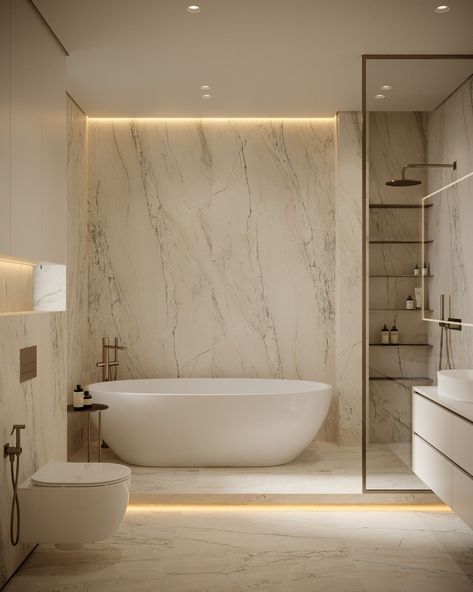 Bathroom Design With Bathtub, Bathroom Ideas Bathtub, Bathroom Ideas Big, Hotel Inspired Bathroom, Lux Bathroom, Minimalist Toilets, Design Interior Baie, Bathroom Architecture, Bathrooms Modern