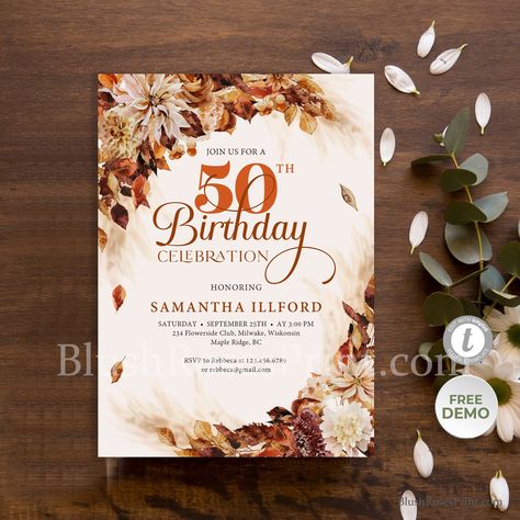 Terracotta Birthday Theme, Burnt Orange Birthday Theme, Autumn Birthday Theme, 65 Birthday, Fall Birthday Invitations, 50th Birthday Invitation, Autumn Invitations, 85th Birthday, Modern Color Schemes