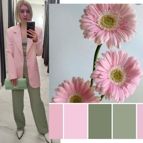 Pink Color Matching Outfit, Pink White And Green Outfits, Pastel Pink Combination Outfit, Colour Combination With Pink, Pink Combination Outfit, Outfits Color Rosa, Fashion Color Combos, Outfit Color Combinations, Color Matching Clothes