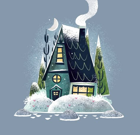 Winter Study on Behance Winter Study, Snowy Cottage, Winter Illustration, Cottage Christmas, House Illustration, Christmas Drawing, Winter Art, Holiday Illustrations, Christmas Illustration