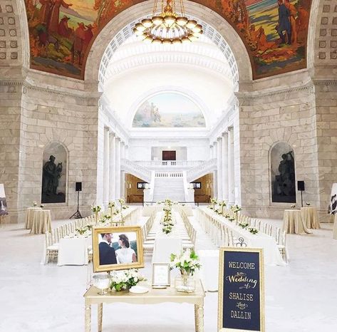 Wedding Reception at Utah State Capitol!!  #utahwedding #dcwedding #utahweddingphotographer #elegantwedding #utahweddings #weddingsetup Utah State Capitol Wedding, Utah State Capitol, Wedding Luncheon, Wedding Venues Utah, Utah State, Wedding Set Up, Beautiful Wedding Venues, Capitol Building, Elegant Bride