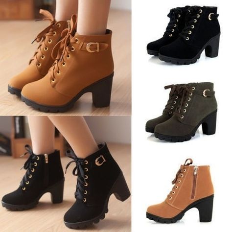 Casual High Heels, High Heel Boots Ankle, Platform High Heels, Fashion High Heels, Lace Up Ankle Boots, Shoes Womens, Winter Shoes, Shoes Booties, Womens Boots Ankle